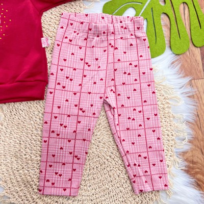 Conj. Casaco de Moletom Coração e Calça Legging - Vermelho